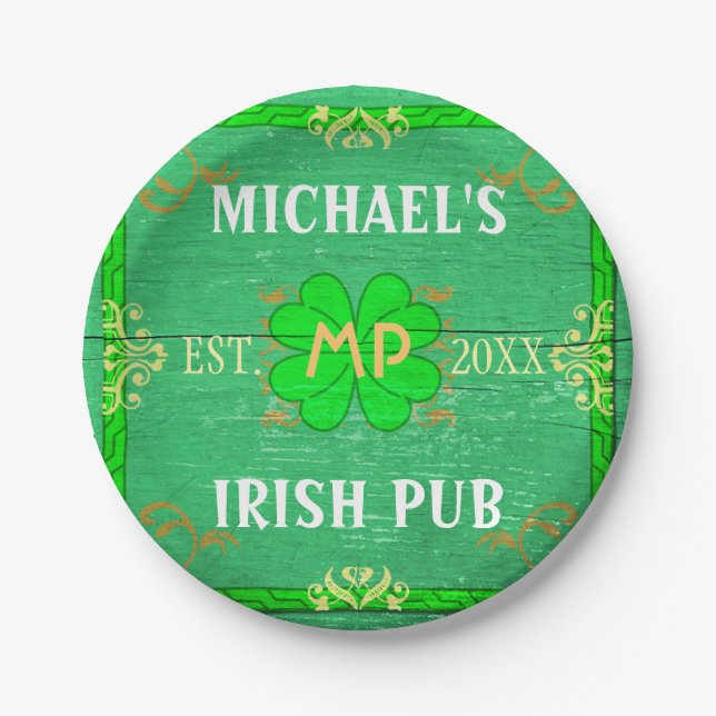 Irish Pub Schild St Patricks Bar Bier | Benutzerde Pappteller (Vorderseite)