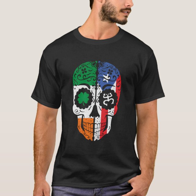 Irish Puerto Rico Flag Skull Boricua Puerto Rico T-Shirt (Vorderseite)