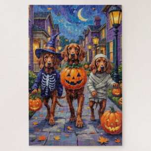 Irish Red Setter beim Halloween-Süßigkeiten-Sammel