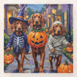 Irish Red Setter beim Halloween-Süßigkeiten-Sammel Glasuntersetzer