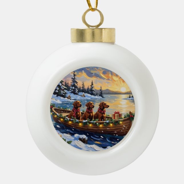 Irish Red Setter Christmas Boat Holiday Keramik Kugel-Ornament (Vorderseite)