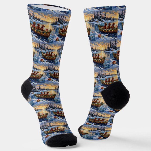 Irish Red Setter Christmas Boat Holiday Socken (Gewinkelt)