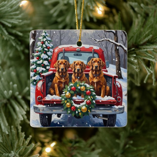 Irish Red Setter Christmas Red Truck Holiday Keramikornament (Baum)