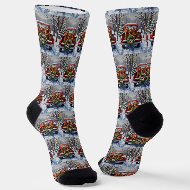 Irish Red Setter Christmas Red Truck Holiday Socken (Gewinkelt)