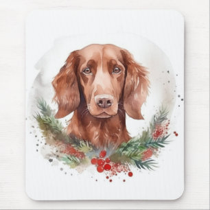 Irish Red Setter Christmas Wreath Festivals Mousepad