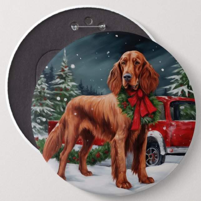 Irish Red Setter Dog in Schnee Weihnachten Button (Vorne & Hinten)