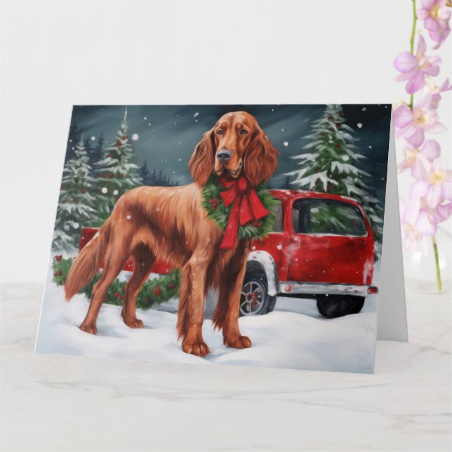 Irish Red Setter Dog in Schnee Weihnachten Karte (Orchidee)