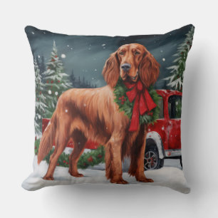 Irish Red Setter Dog in Schnee Weihnachten Kissen