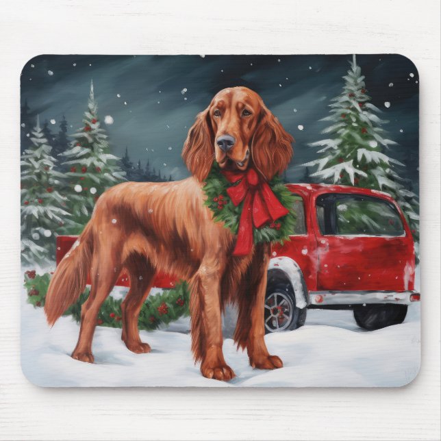 Irish Red Setter Dog in Schnee Weihnachten Mousepad (Vorne)