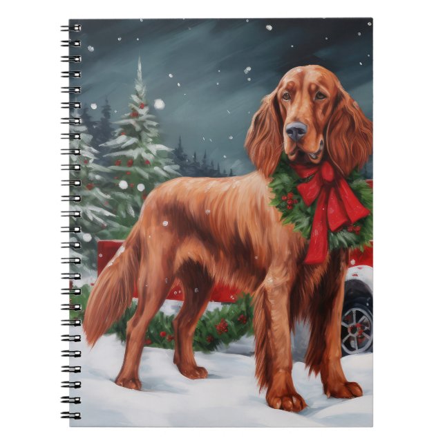 Irish Red Setter Dog in Schnee Weihnachten Notizblock (Vorderseite)