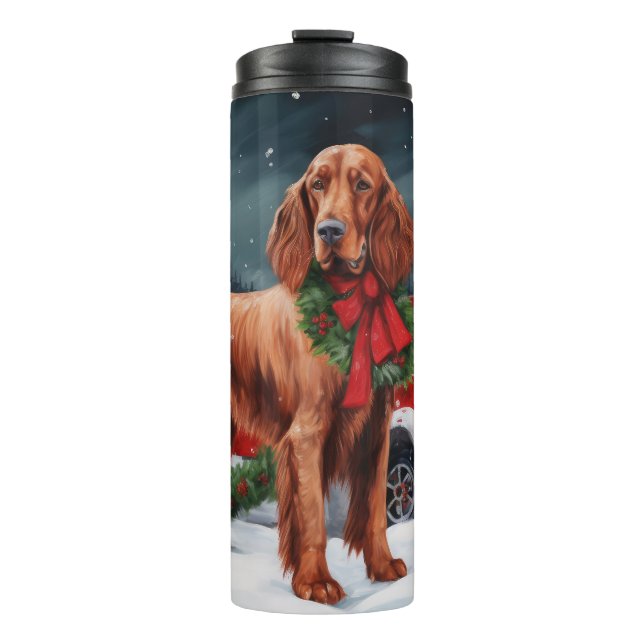Irish Red Setter Dog in Schnee Weihnachten Thermosbecher (Vorderseite)