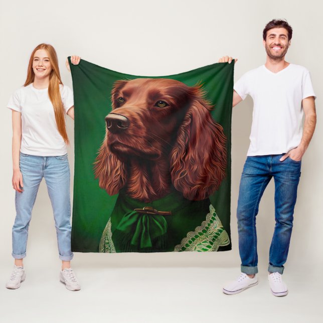 Irish Red Setter Dog in St. Patrick's Day Dress Fleecedecke (Beispiel)