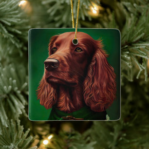 Irish Red Setter Dog in St. Patrick's Day Dress Keramikornament