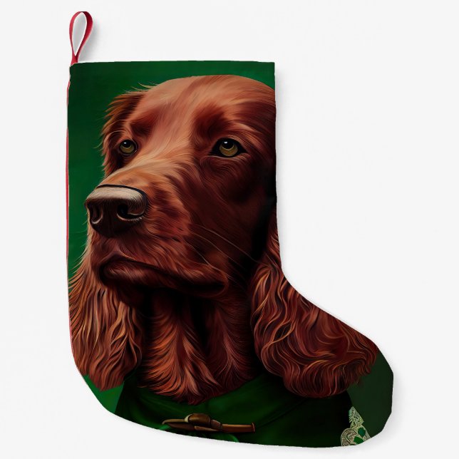 Irish Red Setter Dog in St. Patrick's Day Dress Kleiner Weihnachtsstrumpf (Vorderseite)