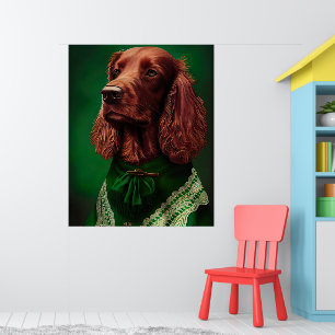 Irish Red Setter Dog in St. Patrick's Day Dress Poster