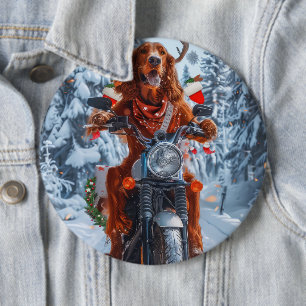 Irish Red Setter Dog Riding Motorrad Weihnachten Button