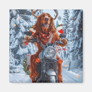 Irish Red Setter Dog Riding Motorrad Weihnachten Magnet
