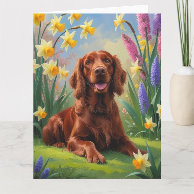 Irish Red Setter Dog Spring Blumen Malerei Karte (Vorderseite)