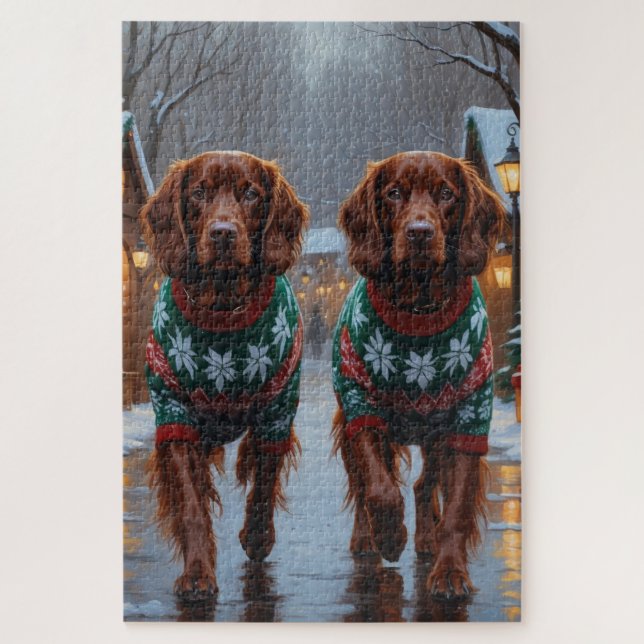 Irish Red Setter Dogs Christmas Snow Holiday (Vertikal)