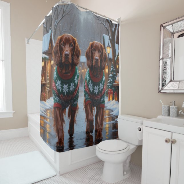 Irish Red Setter Dogs Christmas Snow Holiday Duschvorhang (Beispiel)