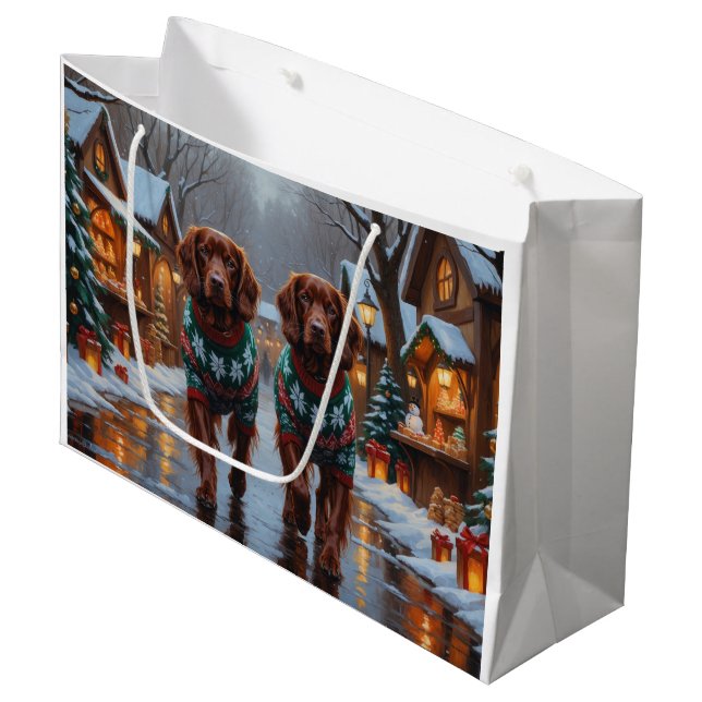Irish Red Setter Dogs Christmas Snow Holiday Große Geschenktüte (Vorderseite Schrägansicht)