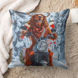 Irish Red Setter Hund fährt Motorrad Weihnachten Kissen