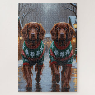 Irish Red Setter Hunde Weihnachten Schnee Urlaub