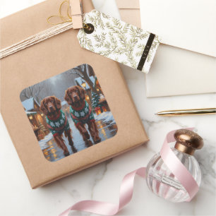 Irish-Red-Setter-Hunde Weihnachten Schnee Urlaub Quadratischer Aufkleber