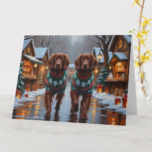 Irish Red Setter Hunde Weihnachtsschnee Urlaub Karte