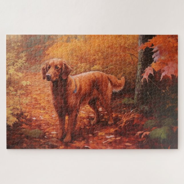 Irish Red Setter im Herbst Leaves Fall Inspiriert (Horizontal)