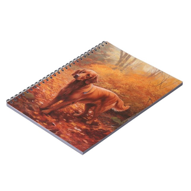 Irish Red Setter im Herbst Leaves Fall Inspiriert Notizblock (Linke Seite)