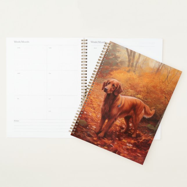 Irish Red Setter im Herbst Leaves Fall Inspiriert Planer (Anzeige)
