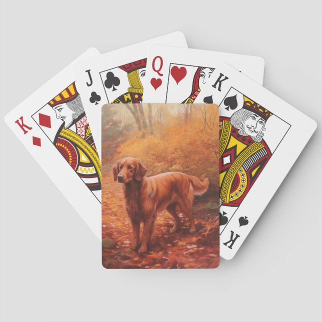 Irish Red Setter im Herbst Leaves Fall Inspiriert Spielkarten (Rückseite)