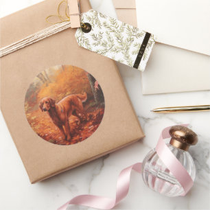 Irish Red Setter im Herbstlaubfall inspiriert Runder Aufkleber