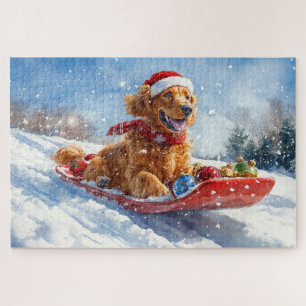 Irish Red Setter in Sledge Let it Snow Christmas