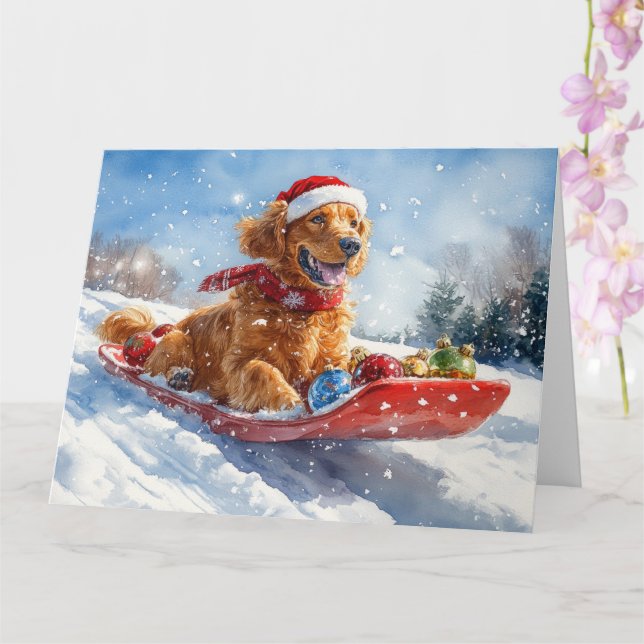 Irish Red Setter in Sledge Let it Snow Christmas Karte (Orchidee)