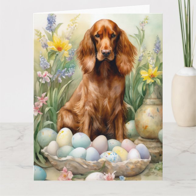 Irish Red Setter mit Ostereiern Karte (Vorderseite)