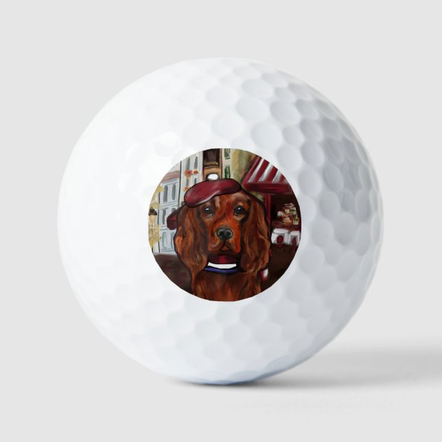 Irish Red Setter Postkarte Golfball (Vorderseite)