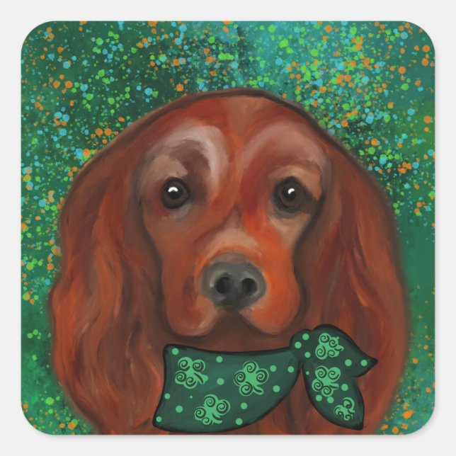 Irish Red Setter Quadratischer Aufkleber (Vorderseite)
