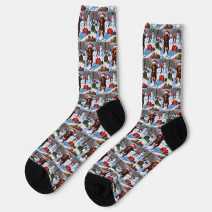 Irish Red Setter Running Snow mit Weihnachtshut Socken