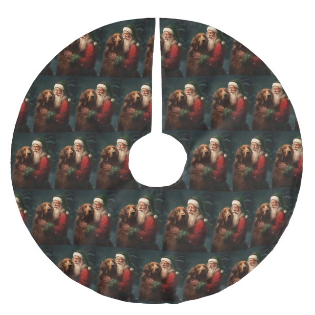 Irish Red Setter Santa Claus Festliche Weihnachten Polyester Weihnachtsbaumdecke (Vorderseite)