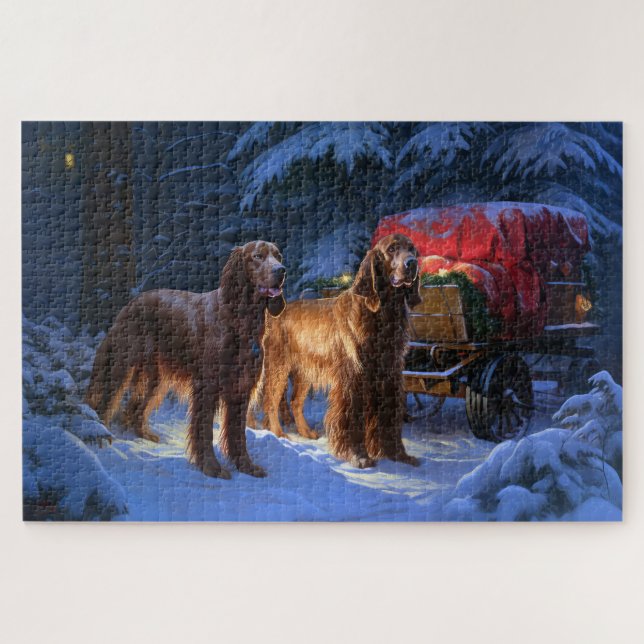 Irish Red Setter Snowy Sleigh Weihnachtsdekor (Horizontal)