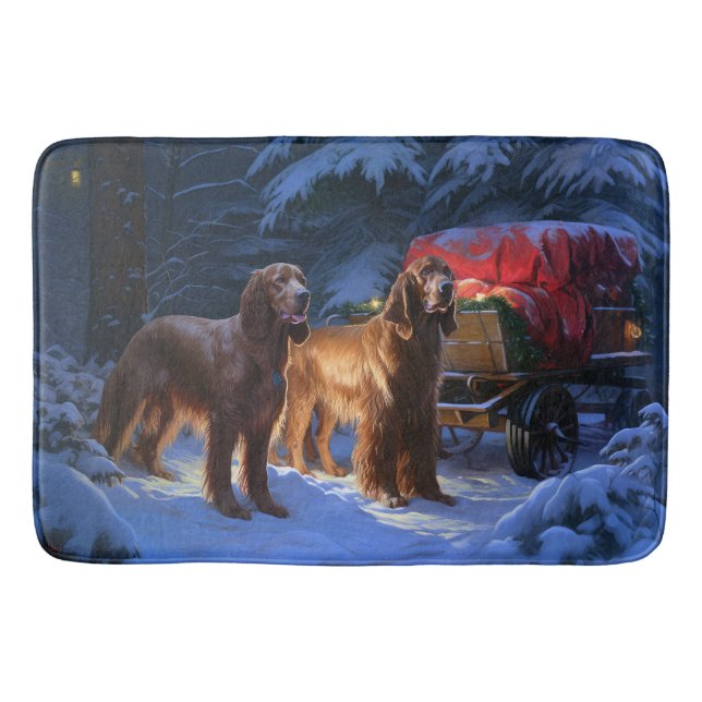Irish Red Setter Snowy Sleigh Weihnachtsdekor Badematte (Vorderseite)