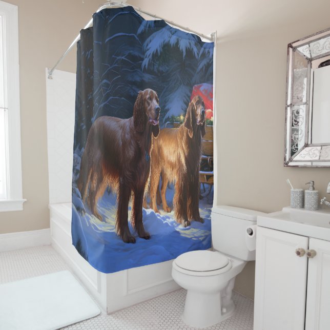 Irish Red Setter Snowy Sleigh Weihnachtsdekor Duschvorhang (Beispiel)