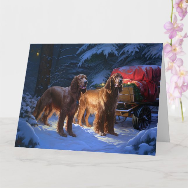 Irish Red Setter Snowy Sleigh Weihnachtsdekor Karte (Orchidee)