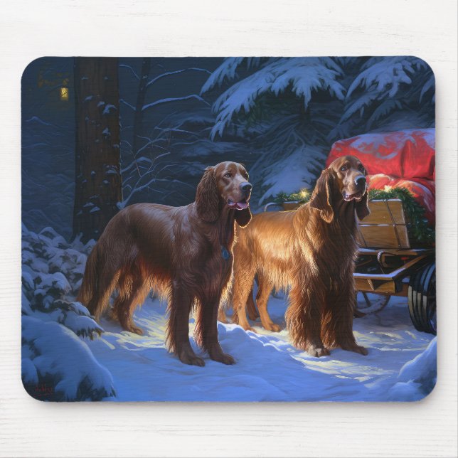 Irish Red Setter Snowy Sleigh Weihnachtsdekor Mousepad (Vorne)