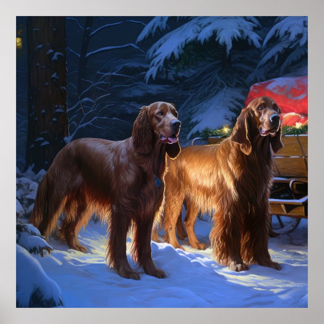 Irish Red Setter Snowy Sleigh Weihnachtsdekor Poster (Vorne)
