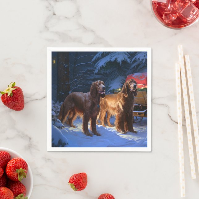 Irish Red Setter Snowy Sleigh Weihnachtsdekor Serviette (Beispiel)