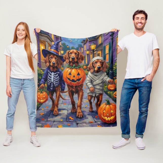Irish Red Setter Trick-or-Treating Halloween Fleecedecke (Beispiel)