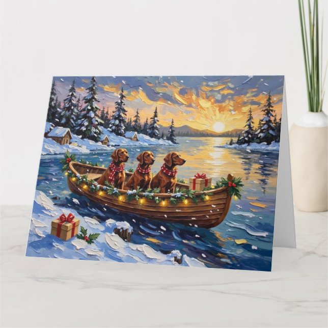 Irish Red Setter Weihnachtsboot Feiertage Karte (Vorderseite)